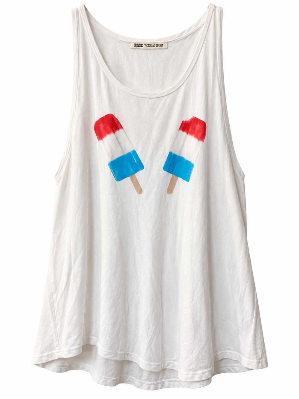 PINK Victoria's Secret White Tank with Red & Blue Popsicle Print